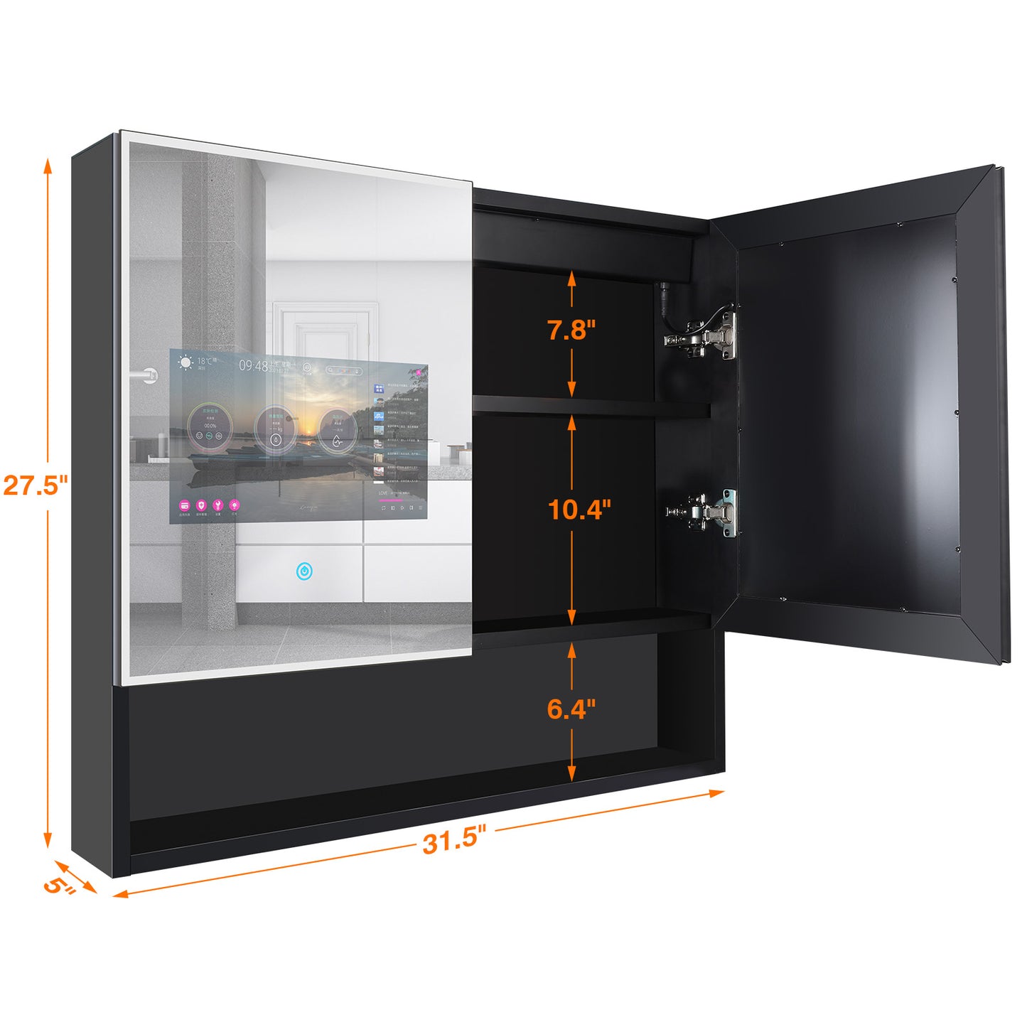 31×27inch Mirror Cabinet built-in 13.3-inch waterproof TV with Android and Bluetooth